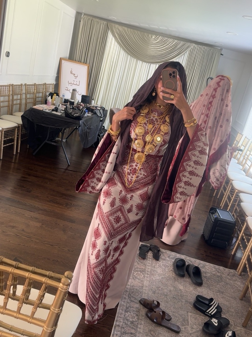 Embroidered maroon Palestinian Traditional thobe with hand beading through out - Picture 1 of 2